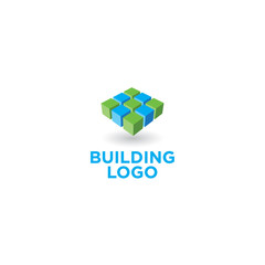 Building logo. Blue and green cubes. 3D icon.