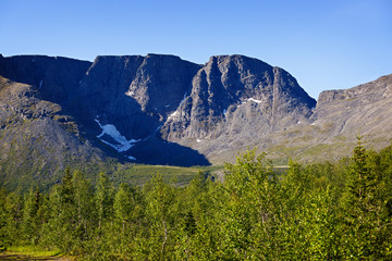 The tops of the Mountains, Khibiny  and cloudy sky. Kola Peninsula, Russia.
