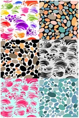 Abstract seamless wallpapers set with colorful strokes  and pebbles for fabric, textile, wrapping paper, wallpaper, web design