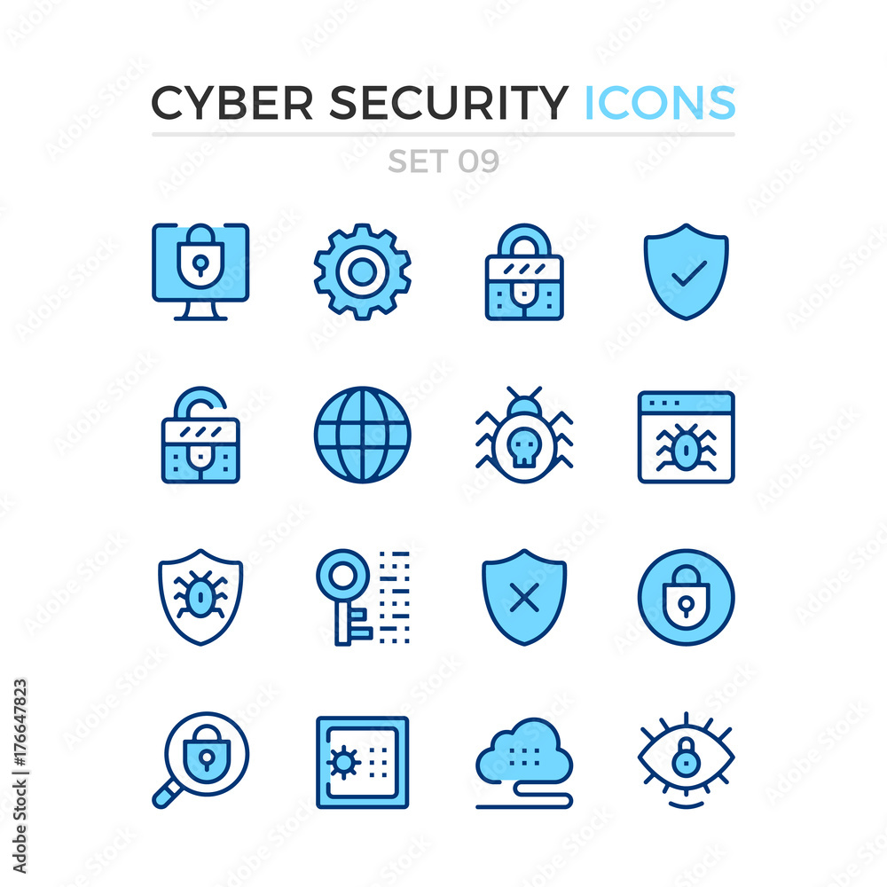 Wall mural cyber security icons. vector line icons set. premium quality. simple thin line design. modern outlin