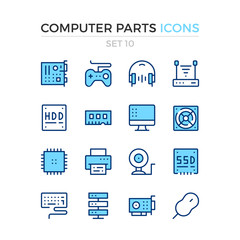 Computer parts icons. Vector line icons set. Premium quality. Simple thin line design. Modern outline symbols, pictograms