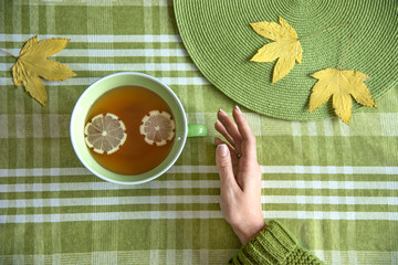 autumn and tea with lemon
