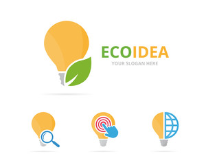 Set of lamp logo combination. Lightbulb and eco symbol or icon. Unique idea and organic logotype design template.
