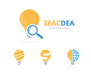 Set of lamp logo combination. Lightbulb and magnifying symbol or icon. Unique idea and search logotype design template.