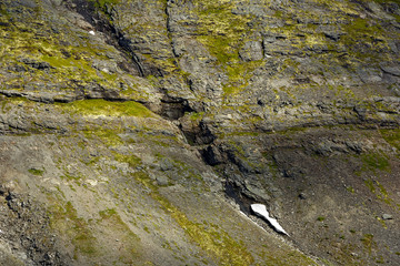 Glacier in the mountains of Khibiny, Kola Peninsula, Russia.