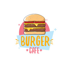 vector cartoon burger cafe logo design template with hamburger . label design element or burger house logo