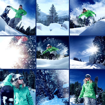snowboarder theme collage composed of a few different images