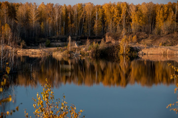 pond on the background of autumn forest