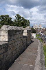 Fototapeta na wymiar Looking along York City Walls towards York Minster