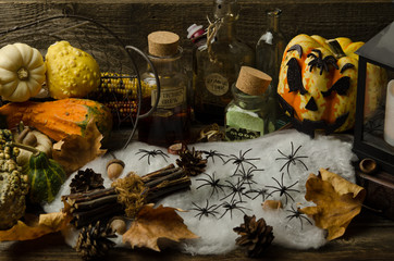 Happy Halloween concept. Preparing for Halloween. Trick or treat.  Home interior decoration