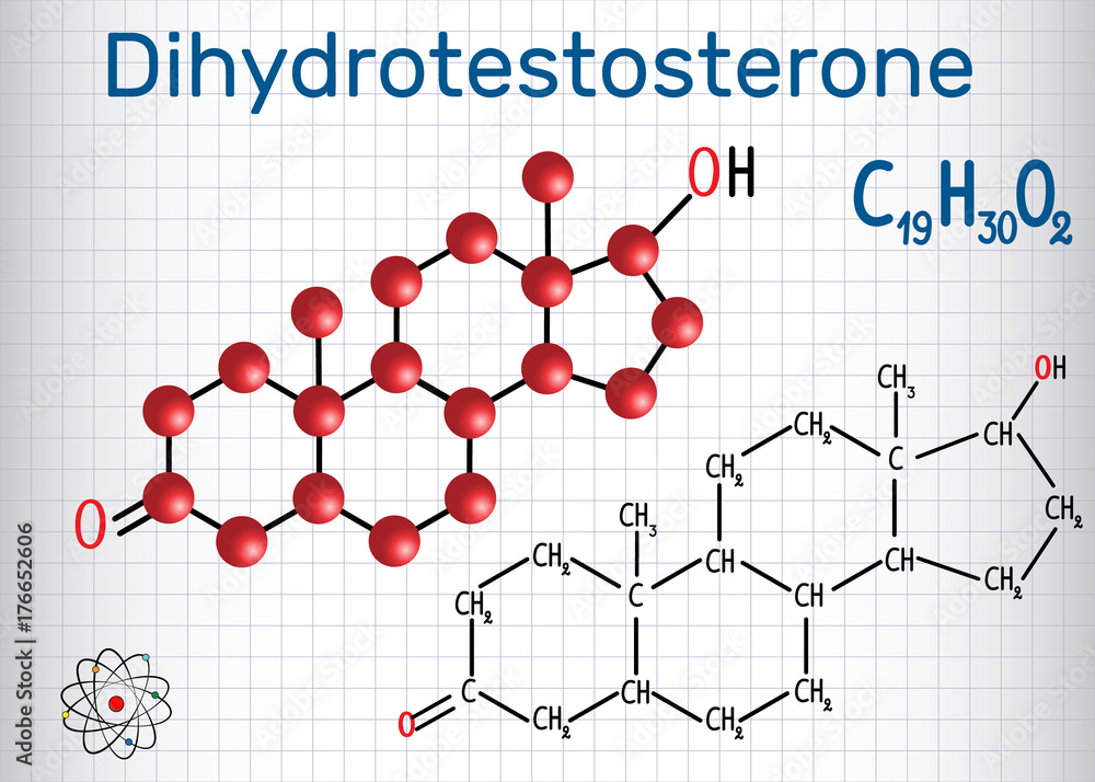 Sticker dihydrotestosterone dht (androstanolone, endogenous androgen sex hormone) - structural chemical form