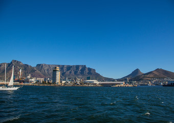 Landscape of Cape Town with seldom view of the Table Mountain without clouds in South Africa