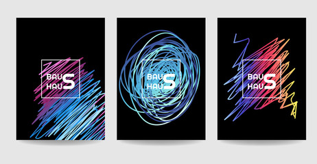 Abstract Geometry Style Brochures, Posters, Covers, Banners Templates Set with Bauhaus, Memphis and Hipster Graphic. Vector illustrations.