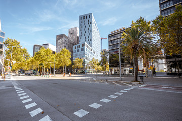 View on the financial district with modern skyscrapers in Barcelona city