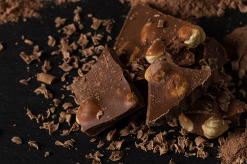 Broken chocolate nuts pieces