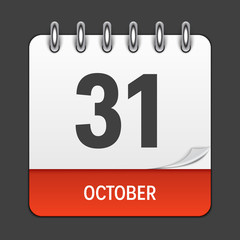 October 31 Calendar Daily Icon. Vector Illustration Emblem. Element of Design for Decoration Office Documents and Applications. Logo of Day, Date, Month and Holiday.