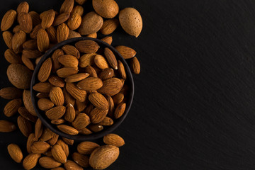 Almonds on a dark background
