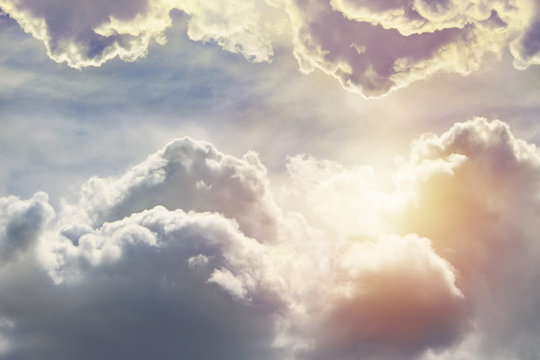 Blue sky, clouds and sun light background