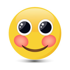 Smiling Shy emoticon with happy eyes. Pink cheeks emoji vector illustration.