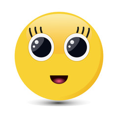Smiling emoticon with happy eyes. Female emoji vector illustration.