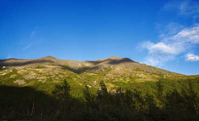 The tops of the Mountains, Khibiny  and cloudy sky. Kola Peninsula, Russia.