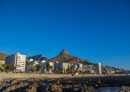 Famous Lions Head photographed from Sea Point in Cape Town in South Africa