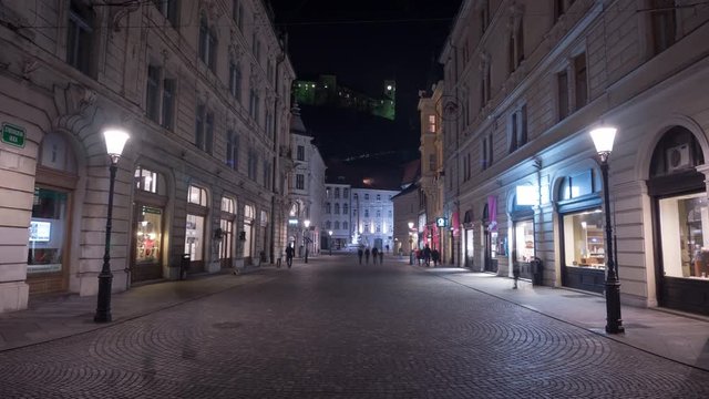 Time lapse view of people walking in the old city center of Ljubljana