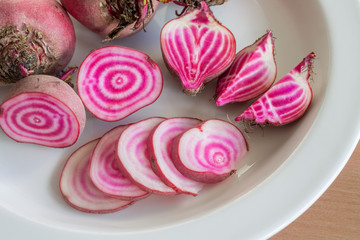 Chioggia beets on a plate