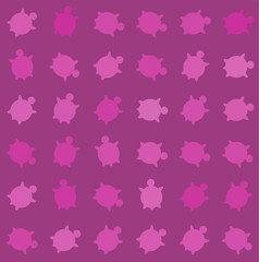 Vector seamless colorful turtle pattern with lines of turtles in black and white in brown background.
