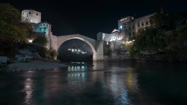 Timelapse of Stari Most in Mostar at night
