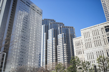 Fototapeta na wymiar Skyline of Ginza district..Geometric shapes of buildings in Tokyo - Japan