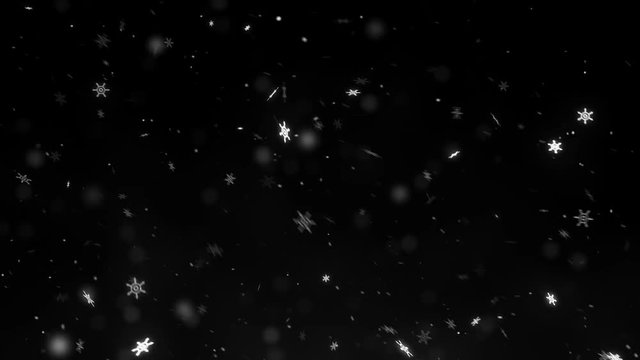 Falling snowflakes, magic snow black seamless loop background