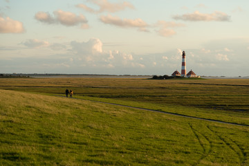 Fototapeta na wymiar Westerheversand lighthouse, North Sea
