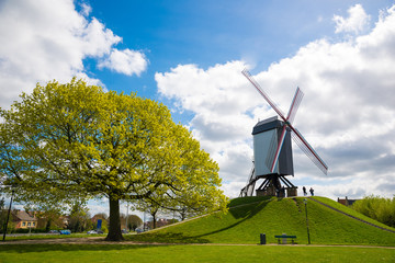Wooden windmill in Bruges, Belgium