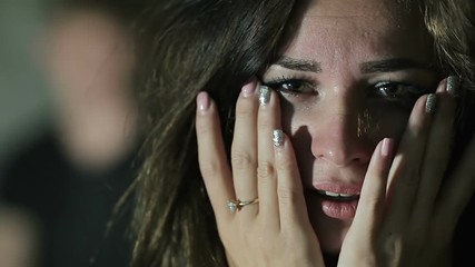 Woman scared of man. Relations between men and women