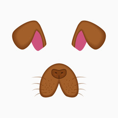 Dog face elements - ears and nose. Selfie photo and video chart filter with cartoon animals mask. Vector illustration.