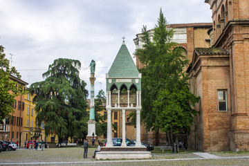 The Basilica di San Domenico, one of the major churches in Bologna, Italy, with the tomb of Rolandino de Passeggeri.
