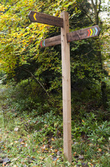 Right of Way sign for St Cuthberts Way and Harestanes, Kelso
