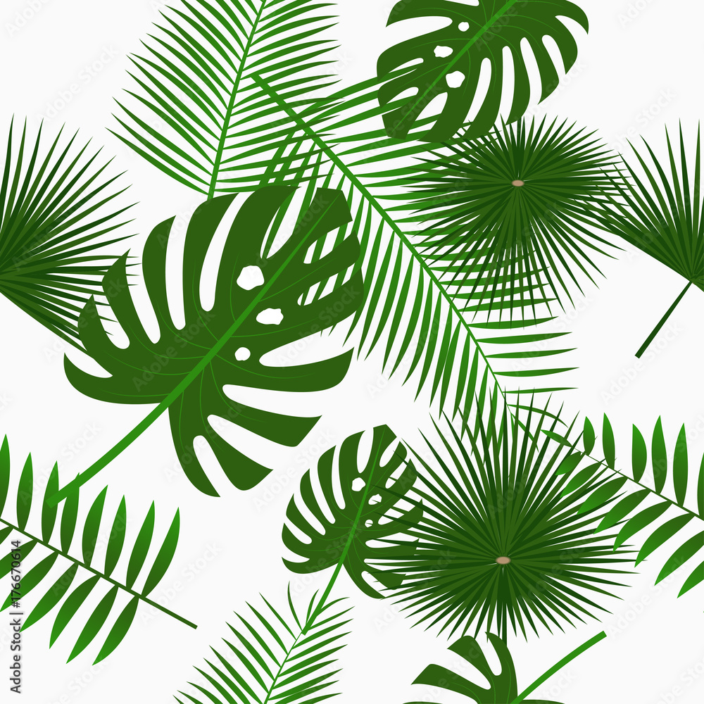 Aufkleber tropical palm leaves seamless pattern, background with jungle leaf. backdrop with exotic plants. vec