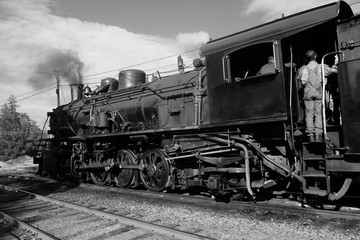 Steam train in black and white