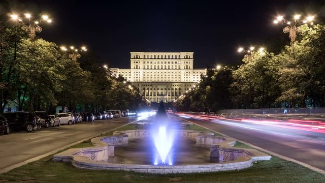 Night timelapse in front of the Parliament Palace