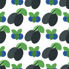 Floral seamless pattern with plums nature fruit harvest vegetarian vitamin sweet berry background vector illustration