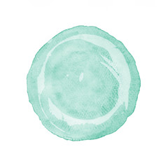 Green circle watercolor painting textured on white paper isolated on white background