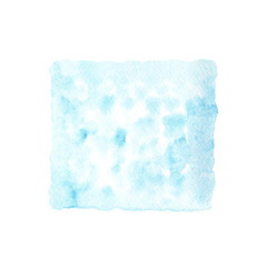 Blue square watercolor painting textured on white paper isolated on white background
