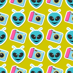 Cute hipster stickers scrapbook drawing vector illustration fashion patch pop art seamless pattern background.