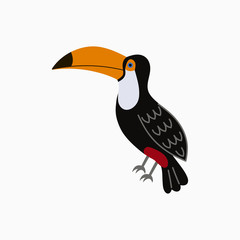 Toucan. Exotic tropical bird with big yellow beak. Vector illustration.