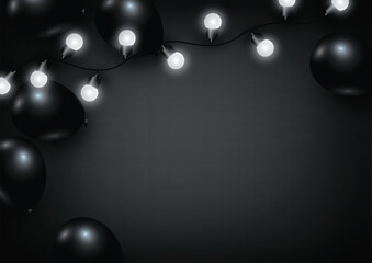 Balloon and light bulb on black background