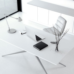 Modern interior with large gray sofa. 3d rendering