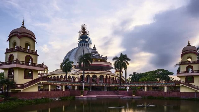 Hare Krishna samadhi mandir, Mayapur, Bengal, sunset 4k time-lapse