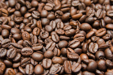 close up roasted coffee beans, can be used as a background